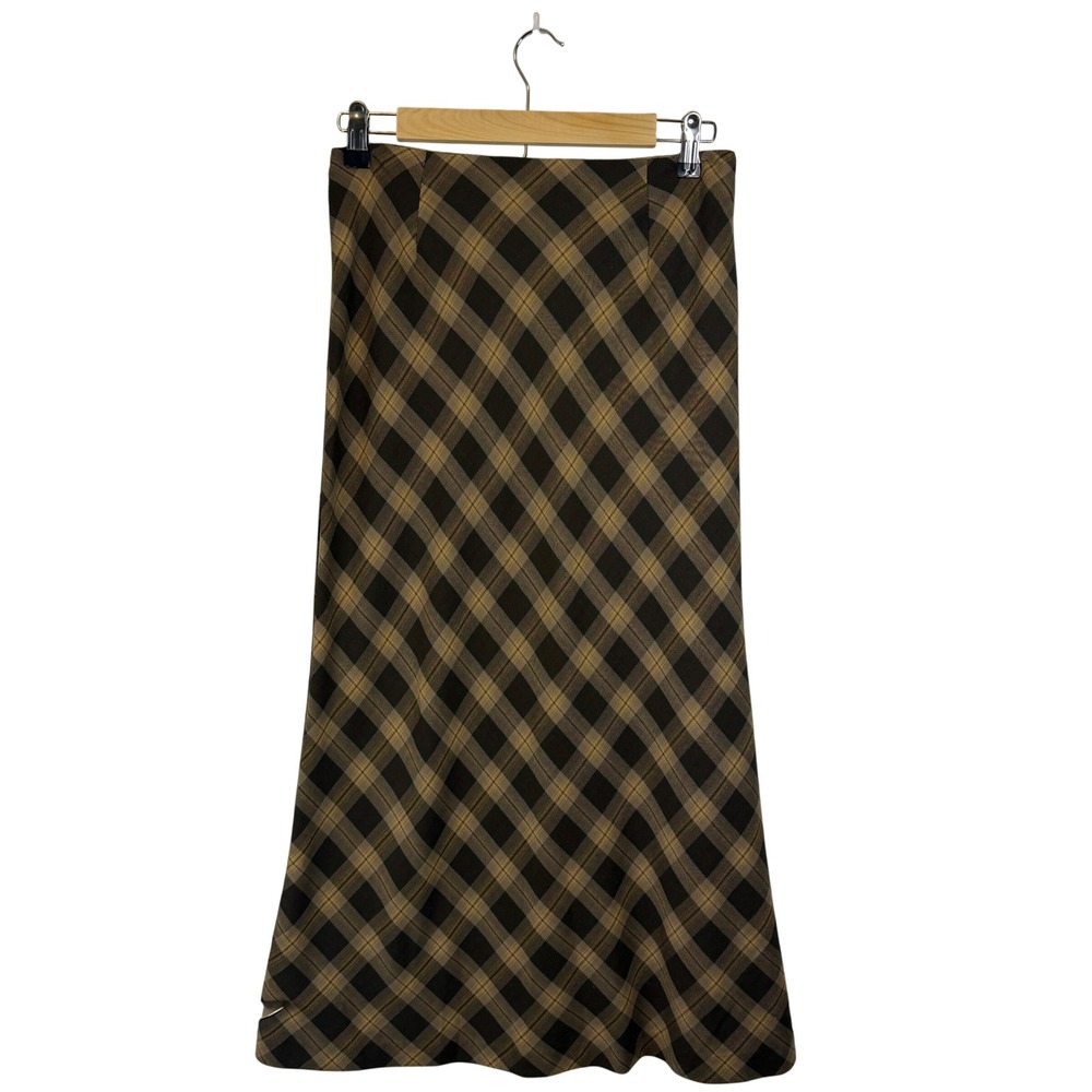 Bagatelle Vintage Preppy Olive Green Brown Plaid 90s Grunge Y2K Twee Maxi Skirt